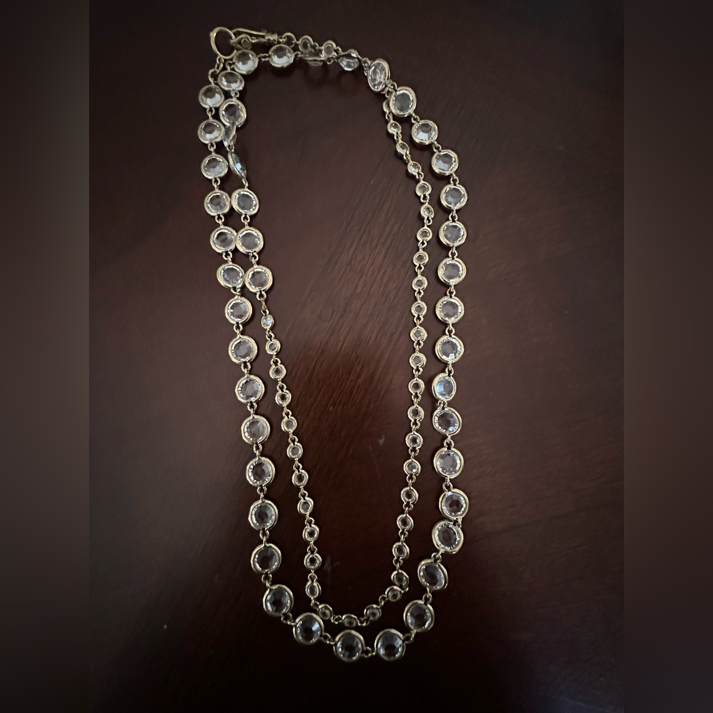 Vintage Henri Bendel Bezel Set Swarovski Crystal Statement Necklace , 40” Long